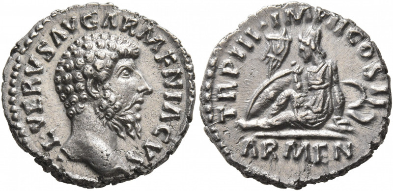 Lucius Verus, 161-169. Denarius (Silver, 18 mm, 3.67 g, 6 h), Rome, autumn-Decem...