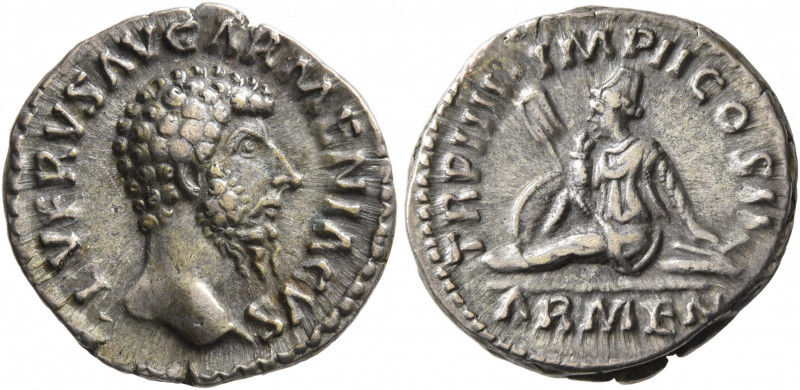 Lucius Verus, 161-169. Denarius (Silver, 17 mm, 3.36 g, 7 h), Rome, 163-164. L V...