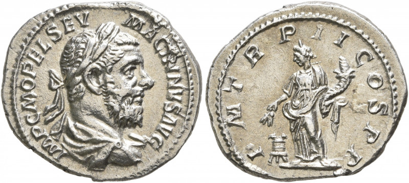 Macrinus, 217-218. Denarius (Silver, 19 mm, 2.69 g, 6 h), Rome, March-June 218. ...