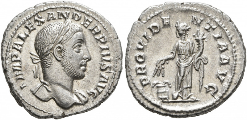 Severus Alexander, 222-235. Denarius (Silver, 20 mm, 3.82 g, 6 h), Rome, 232. IM...