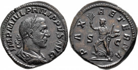 Philip I, 244-249. Sestertius (Orichalcum, 31 mm, 20.77 g, 12 h), Rome. IMP M IVL PHILIPPVS AVG Radiate, draped and cuirassed bust of Philip I to righ...