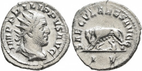 Philip I, 244-249. Antoninianus (Silver, 22 mm, 4.05 g, 6 h), Rome, 248. IMP PHILIPPVS AVG Radiate, draped and cuirassed bust of Philip I to right, se...