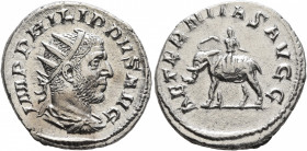 Philip I, 244-249. Antoninianus (Silver, 22 mm, 3.84 g, 12 h), Rome, 248-249. IMP PHILIPPVS AVG Radiate, draped and cuirassed bust of Philip I to righ...