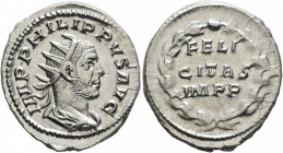 Philip I, 244-249. Antoninianus (Silver, 23 mm, 4.11 g, 12 h), Rome, 249. IMP PHILIPPVS AVG Radiate, draped and cuirassed bust of Philip I to right, s...