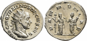 Trajan Decius, 249-251. Antoninianus (Silver, 22 mm, 3.27 g, 6 h), Rome, 250-251. IMP C M Q TRAIANVS DECIVS AVG Radiate and cuirassed bust of Decius t...