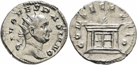Trajan Decius, 249-251. Antoninianus (Silver, 22 mm, 3.40 g, 6 h), commemorative issue for Divus Vespasian (died 79), Rome, 251. DIVO VESPASIANO Radia...