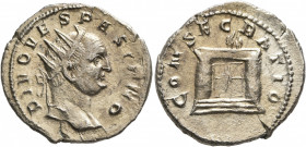 Trajan Decius, 249-251. Antoninianus (Silver, 22 mm, 3.56 g, 1 h), commemorative issue for Divus Vespasian (died 79), Rome, 251. DIVO VESPASIANO Radia...
