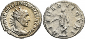 Aemilian, 253. Antoninianus (Silver, 21 mm, 3.44 g, 6 h), Rome. IMP AEMILIANVS PIVS FEL AVG Radiate, draped and cuirassed bust of Aemilian to right, s...