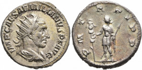 Aemilian, 253. Antoninianus (Silver, 21 mm, 3.90 g, 12 h), Rome. IMP CAES AEMILIANVS P F AVG Radiate, draped and cuirassed bust of Aemilian to right, ...