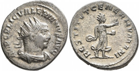 Valerian I, 253-260. Antoninianus (Billon, 23 mm, 3.61 g, 6 h), Antiochia, 253-254. IMP C P LIC VALERIANVS AVG Radiate, draped and cuirassed bust of V...