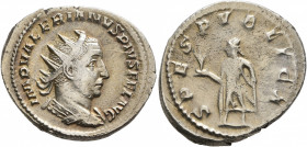 Valerian I, 253-260. Antoninianus (Silver, 23 mm, 3.49 g, 7 h), Viminacium, 255-256. IMP VALERIANVS PIVS FEL AVG Radiate and cuirassed bust of Valeria...