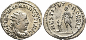 Valerian I, 253-260. Antoninianus (Silver, 22 mm, 3.69 g, 7 h), Rome, 256-257. IMP C P LIC VALERIANVS P F AVG Radiate, draped and cuirassed bust of Va...