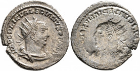 Valerian I, 253-260. Antoninianus (Silver, 23 mm, 4.00 g), brockage mint error, Samosata, circa 256-260. IMP C P LIC VALERIANVS P F AVG Radiate, drape...