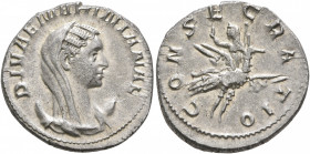 Diva Mariniana, died before 253. Antoninianus (Silver, 21 mm, 3.66 g, 12 h), Viminacium, 253-254. DIVAE MARINIANAE Veiled and draped bust of Diva Mari...