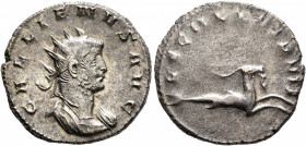 Gallienus, 253-268. Antoninianus (Billon, 21 mm, 3.70 g, 12 h), Mediolanum, 260-261. GALLIENVS AVG Radiate and cuirassed bust of Gallienus to right. R...