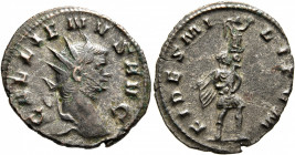 Gallienus, 253-268. Antoninianus (Silvered bronze, 21 mm, 2.42 g, 1 h), Rome, 262. GALLIENVS AVG Radiate head of Gallienus to right. Rev. FIDES MILITV...