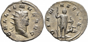 Gallienus, 253-268. Antoninianus (Billon, 21 mm, 2.58 g, 6 h), Mediolanum, 262-263. GALLIENVS AVG Radiate head of Gallienus to right. Rev. DIANA FELIX...