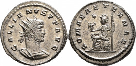 Gallienus, 253-268. Antoninianus (Billon, 21 mm, 4.06 g, 12 h), Antiochia, 263. GALLIENVS P F AVG Radiate and cuirassed bust of Gallienus to right. Re...