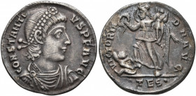 Constantius II, 337-361. Siliqua (Silver, 20 mm, 3.22 g, 5 h), Thessalonica, 350-355. CONSTAN-TIVS P F AVG Pearl-diademed, draped and cuirassed bust o...