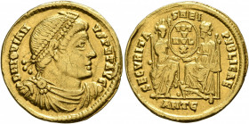 Jovian, 363-364. Solidus (Gold, 21 mm, 4.36 g, 5 h), Antiochia. D N IOVIANVS PE P AVG Pearl-diademed, draped and cuirassed bust of Jovian to right. Re...
