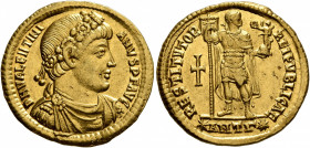 Valentinian I, 364-375. Solidus (Gold, 21 mm, 4.48 g, 6 h), Antiochia, 364. D N VALENTINIANVS P F AVG Rosette-diademed, draped and cuirassed bust of V...