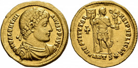 Valentinian I, 364-375. Solidus (Gold, 21 mm, 4.52 g, 5 h), Antiochia, 364. D N VALENTINIANVS P F AVG Rosette-diademed, draped and cuirassed bust of V...