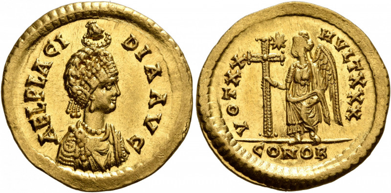 Galla Placidia, Augusta, 421-450. Solidus (Gold, 21 mm, 4.49 g, 6 h), Constantin...
