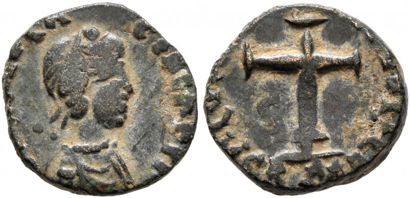 Galla Placidia, Augusta, 421-450. Nummus (Bronze, 12 mm, 1.27 g, 5 h), Rome, cir...