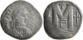 Justinian I, 527-565. Follis (Bronze, 30 mm, 13.86 g, 2 h), Carthage, 533-538. D N IVSTINIANVS P P AVG Diademed, draped, and cuirassed bust of Justini...