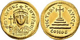 Tiberius II Constantine, 578-582. Solidus (Gold, 20 mm, 4.49 g, 7 h), Constantinopolis, 579-852. δ m TIb CONSTANT P P AVI Draped and cuirassed bust of...