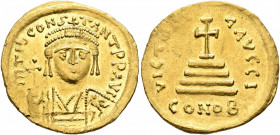 Tiberius II Constantine, 578-582. Solidus (Gold, 20 mm, 4.41 g, 6 h), Constantinopolis, 579-582. δ m TIb CONSTANT P P AVG Draped and cuirassed bust of...
