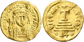 Tiberius II Constantine, 578-582. Light weight Solidus of 22 Siliquae (Gold, 20 mm, 4.00 g, 6 h), Theoupolis (Antiochia). δ m TIb CONSTANT P P AVI Dra...