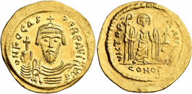Phocas, 602-610. Solidus (Gold, 22 mm, 4.48 g, 7 h), Constantinopolis, 603-607. O N FOCAS PERP AVI Draped and cuirassed bust of Phocas facing, wearing...