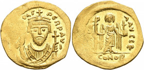 Phocas, 602-610. Solidus (Gold, 21 mm, 4.34 g, 6 h), Constantinopolis, 602-603. [O N FO]CAS PЄRP AVG Crowned bust of Phocas facing, wearing consular r...
