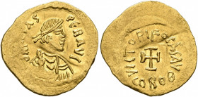 Phocas, 602-610. Tremissis (Gold, 17 mm, 1.46 g, 6 h), Constantinopolis, circa 607-610. δ N FOCAS PЄR AVG Pearl-diademed, draped and cuirassed bust of...