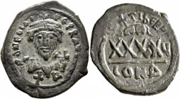 Phocas, 602-610. Follis (Bronze, 32 mm, 11.28 g, 7 h), Constantinopolis, RY 5 = AD 606/7. δ N FOCAS PERP AVC Crowned bust of Phocas facing, wearing co...