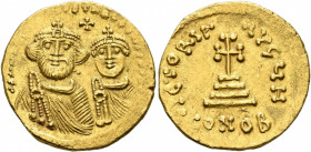 Heraclius, with Heraclius Constantine, 610-641. Solidus (Gold, 20 mm, 4.43 g, 7 h), Constantinopolis, circa 626-629. δδ NN hЄRACLIЧS ЄT hЄRA CONST PP ...