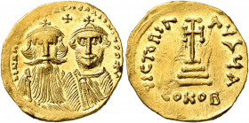 Heraclius, with Heraclius Constantine, 610-641. Solidus (Gold, 21 mm, 4.34 g, 7 h), Constantinopolis, circa 629-631. δδ NN hЄRACLIЧS ЄT hЄRA CONST P P...