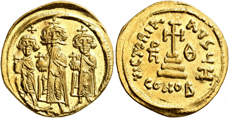 Heraclius, with Heraclius Constantine and Heraclonas, 610-641. Solidus (Gold, 21...