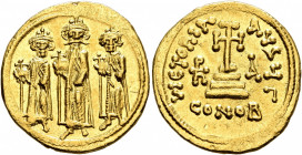 Heraclius, with Heraclius Constantine and Heraclonas, 610-641. Solidus (Gold, 19 mm, 4.50 g, 6 h), Constantinopolis, 637-638(?). Heraclius, Heraclius ...