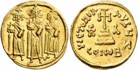 Heraclius, with Heraclius Constantine and Heraclonas, 610-641. Solidus (Gold, 18 mm, 4.48 g, 7 h), Constantinopolis, 637-638(?). Heraclius, Heraclius ...