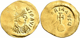 Heraclius, 610-641. Semissis (Gold, 19 mm, 2.22 g, 7 h), Constantinopolis, circa 610-613. d N hЄRACLIЧS P P AVS Diademed, draped and cuirassed bust of...