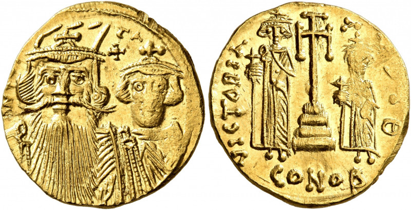 Constans II, with Constantine IV, Heraclius, and Tiberius, 641-668. Solidus (Gol...