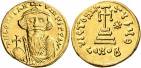 Constans II, 641-668. Light weight Solidus of 23 Siliquae (Gold, 20 mm, 4.28 g, 6 h), Constantinopolis, 651-654. δ N CONSTANTINЧS P P AV Crowned and d...