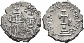Constans II, with Constantine IV, 641-668. Hexagram (Silver, 23 mm, 6.39 g, 6 h), Constantinopolis, 654-659. δ N CONSTANTINЧS C CONSTA' On the left, c...