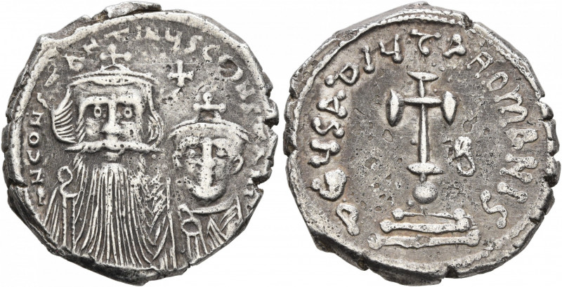 Constans II, with Constantine IV, 641-668. Hexagram (Silver, 22 mm, 6.67 g, 6 h)...