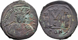 Constantine IV Pogonatus, with Heraclius and Tiberius, 668-685. Follis (Bronze, 37 mm, 16.42 g, 7 h), Constantinopolis, 673. δ N CONSTANTINЧS P P AЧ H...