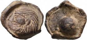 Uncertain, circa 3rd century. Seal (Lead, 17 mm, 6.61 g). Bearded head (Jupiter?) to left. Rev. Globular reverse. Cf. Leu Web Auction 18 (2021), 3975 ...