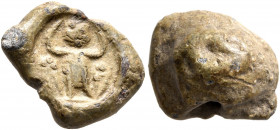 Anonymous, circa 4th century. Seal (Lead, 14 mm, 5.22 g). Daniel in the lion’s den: Daniel standing facing, head right, his arms raised in prayer, lio...