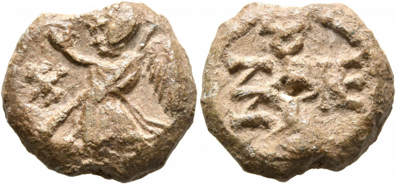 Alexandros, 550-650. Seal (Lead, 19 mm, 10.00 g, 12 h). Nike advancing left, hol...